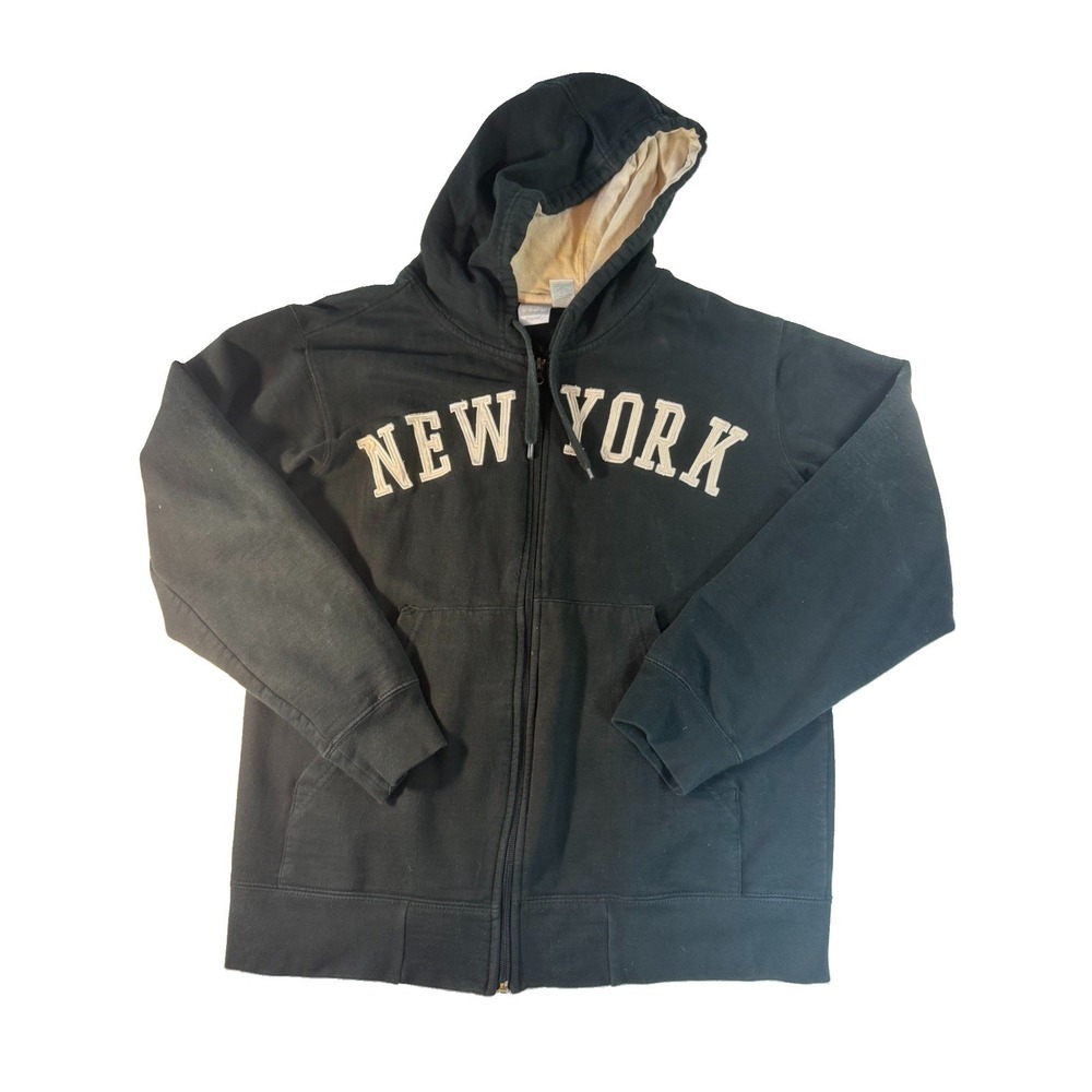 Y2K Utility New York Spellout Full Zip Hoodie Black Embroidered Women's S